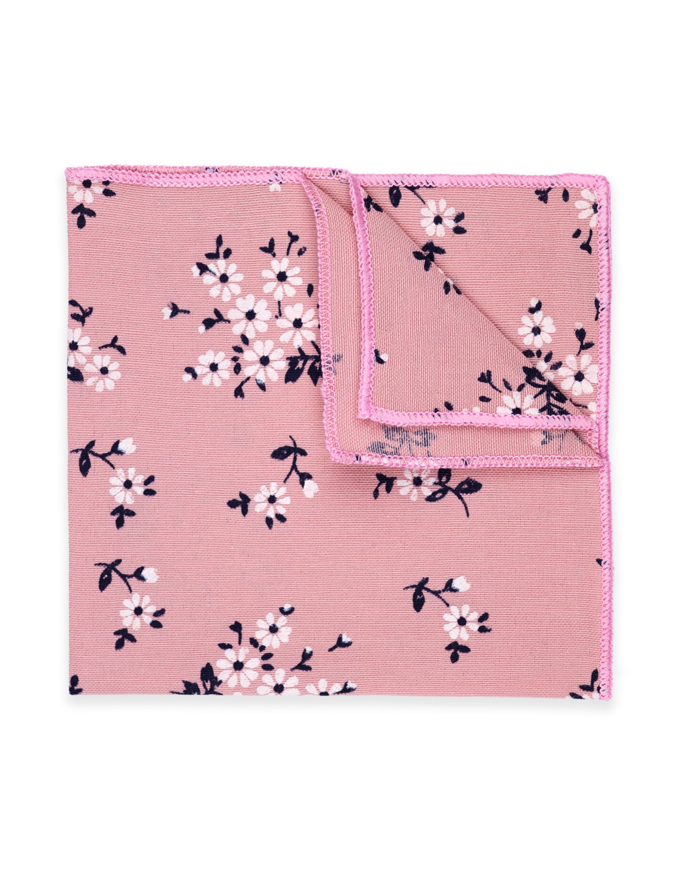100% Cotton Floral Print Pocket Square - Pink & Navy