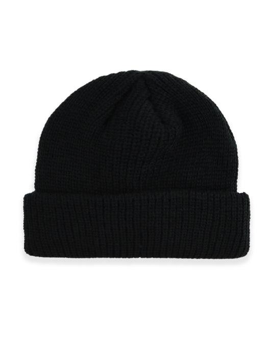 Ribbed Turn Up Fisherman Beanie - Black