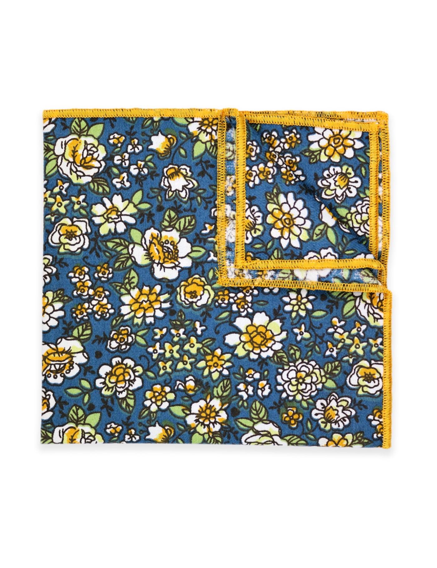 100% Cotton Floral Print Tie - Blue & Yellow