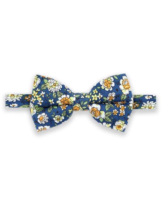 100% Cotton Floral Print Bow Tie - Blue & Yellow