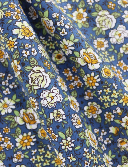 100% Cotton Floral Print Tie - Blue & Yellow