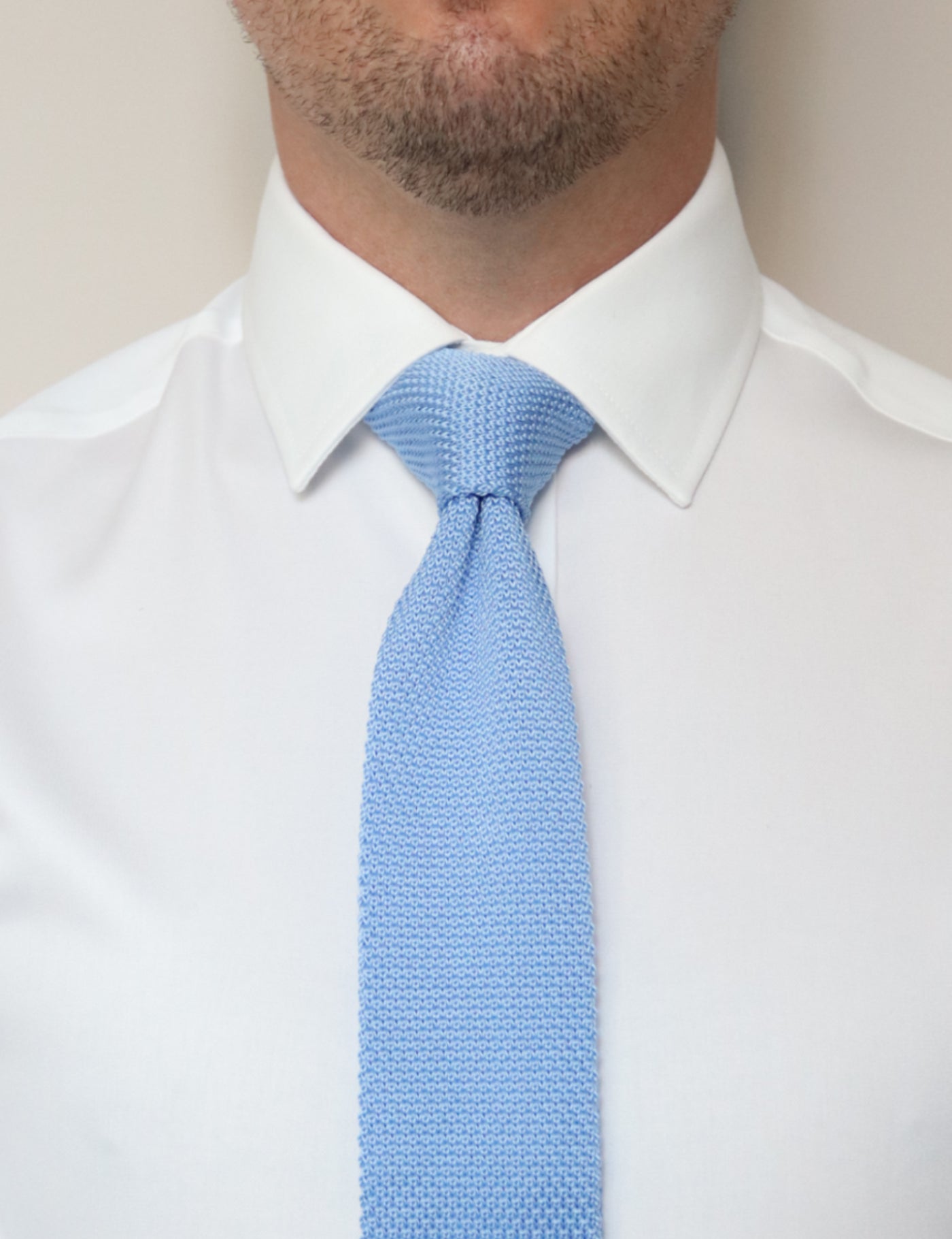 100% Polyester Square End Knitted Tie - Light Blue