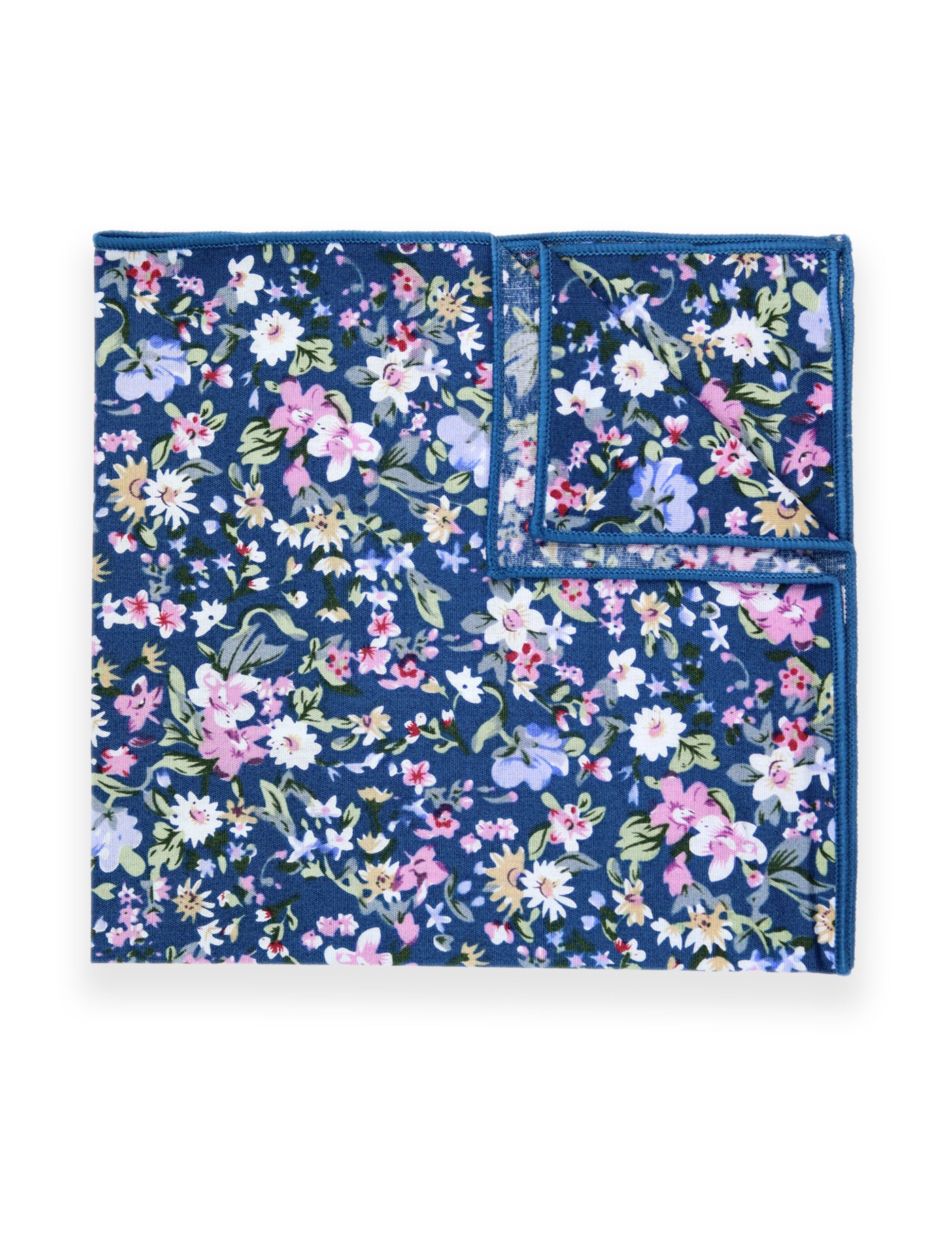 100% Cotton Floral Print Pocket Square - Blue & Pink