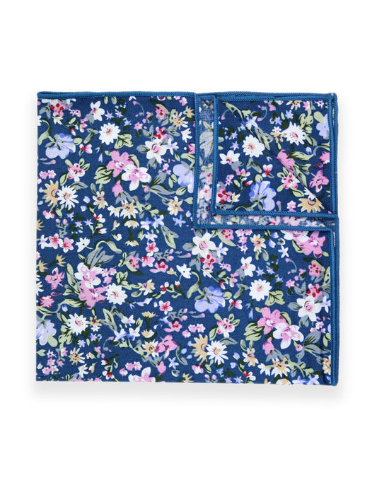 100% Cotton Floral Print Pocket Square - Blue & Pink