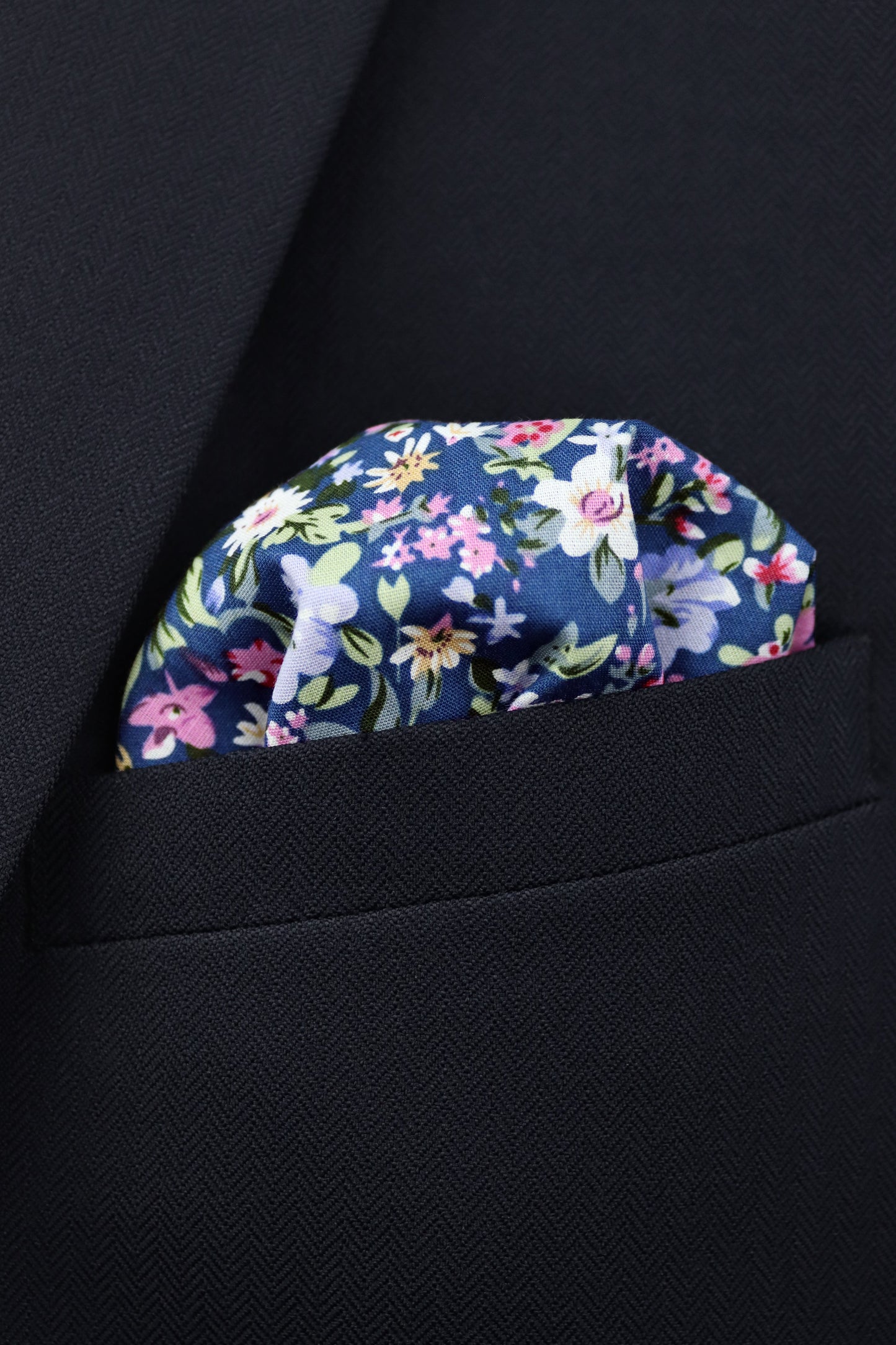 100% Cotton Floral Print Self-Tie Bow Tie - Blue & Pink