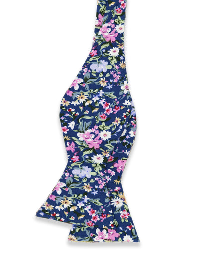 100% Cotton Floral Print Bow Tie - Blue & Pink