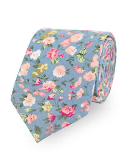 100% Cotton Floral Print Tie - Blue & Pink