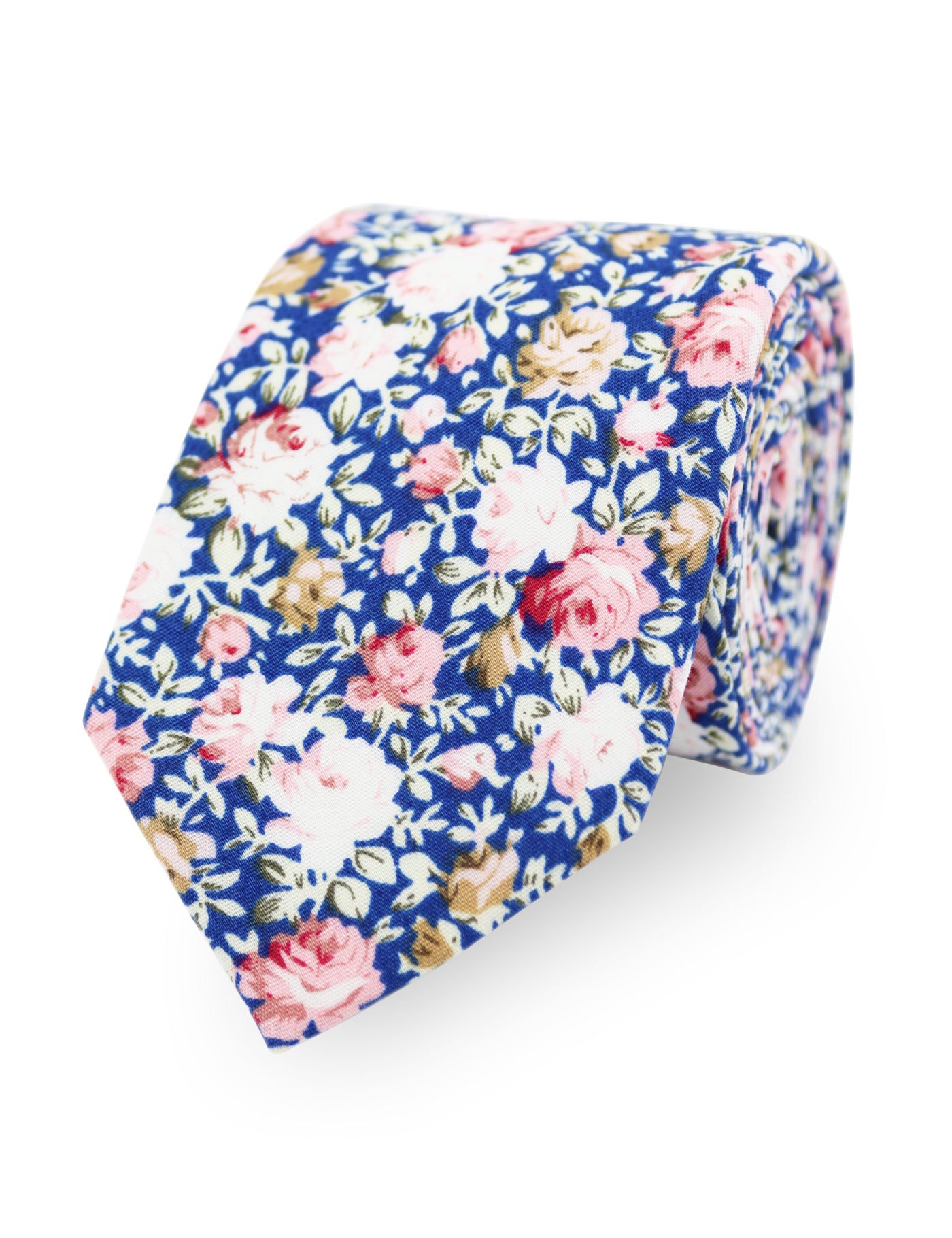 100% Cotton Floral Print Tie - Blue & Pink