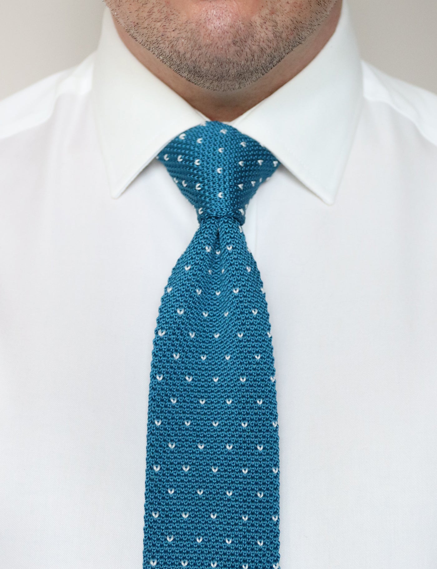 100% Polyester Square End Knitted Tie With Dots - Dark Teal