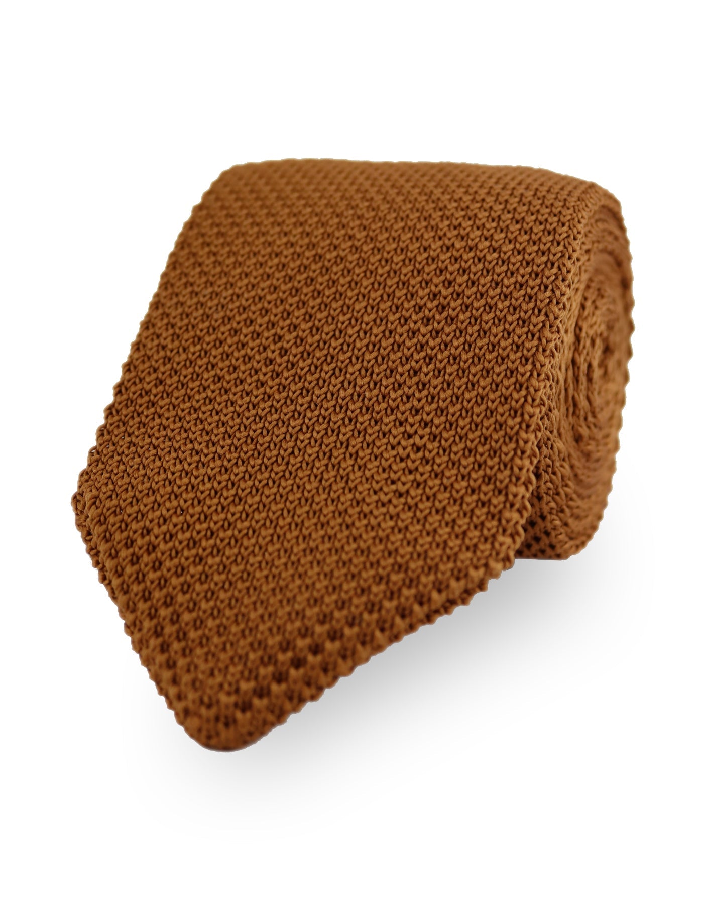 100% Polyester Square End Knitted Tie - Caramel Brown