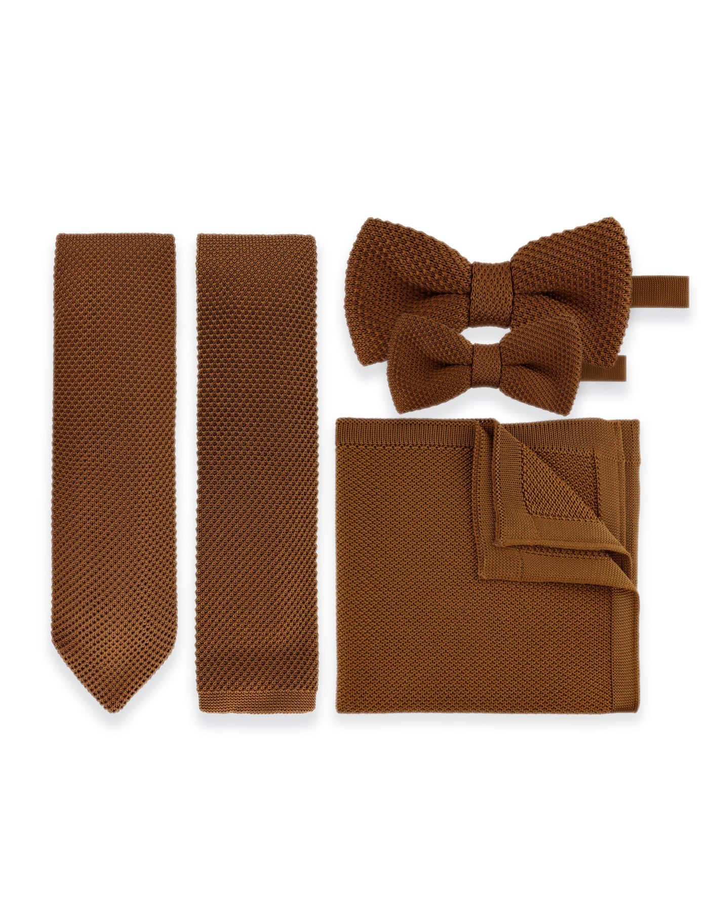 100% Polyester Square End Knitted Tie - Caramel Brown