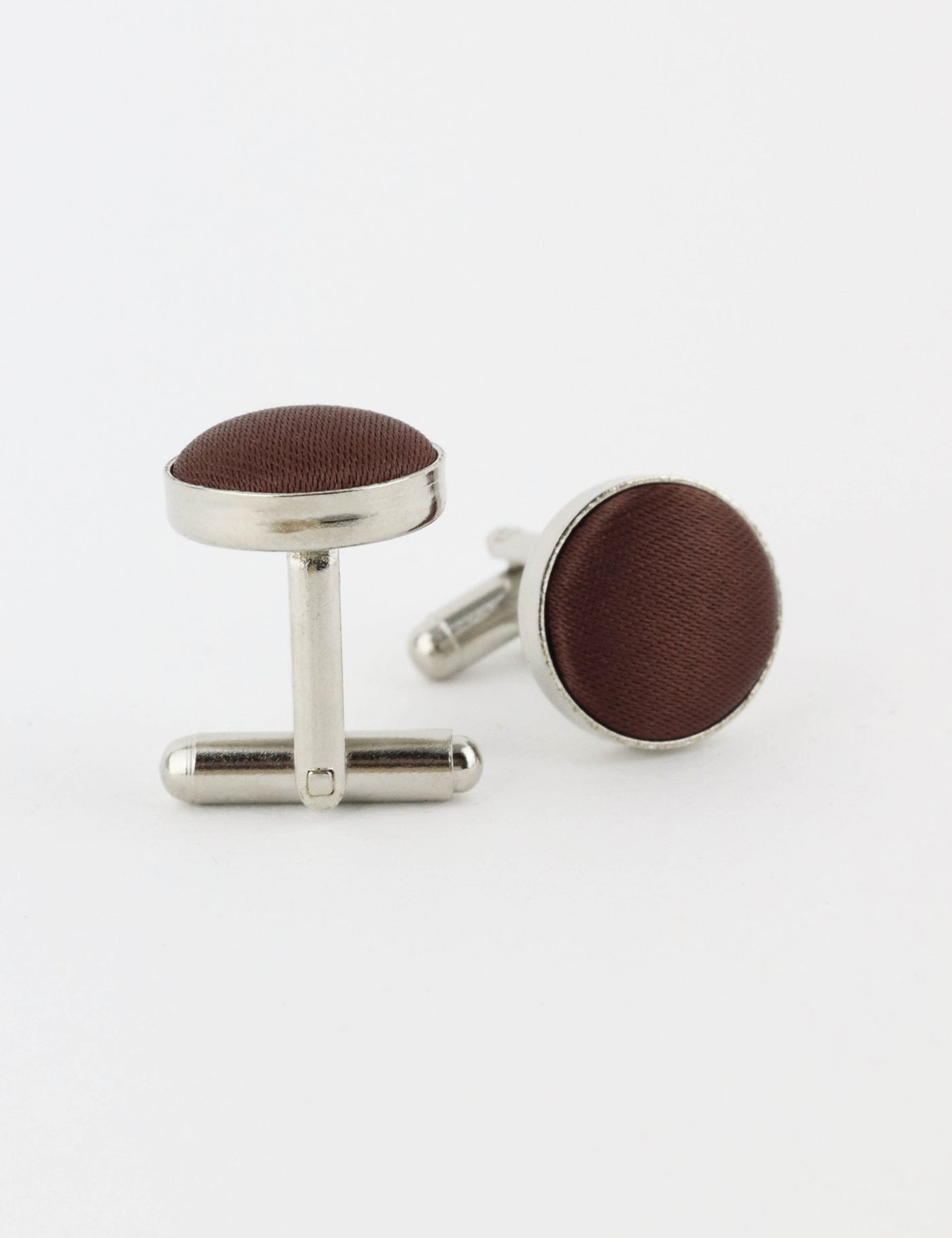 Woven Fabric Faced Cufflinks - Brown