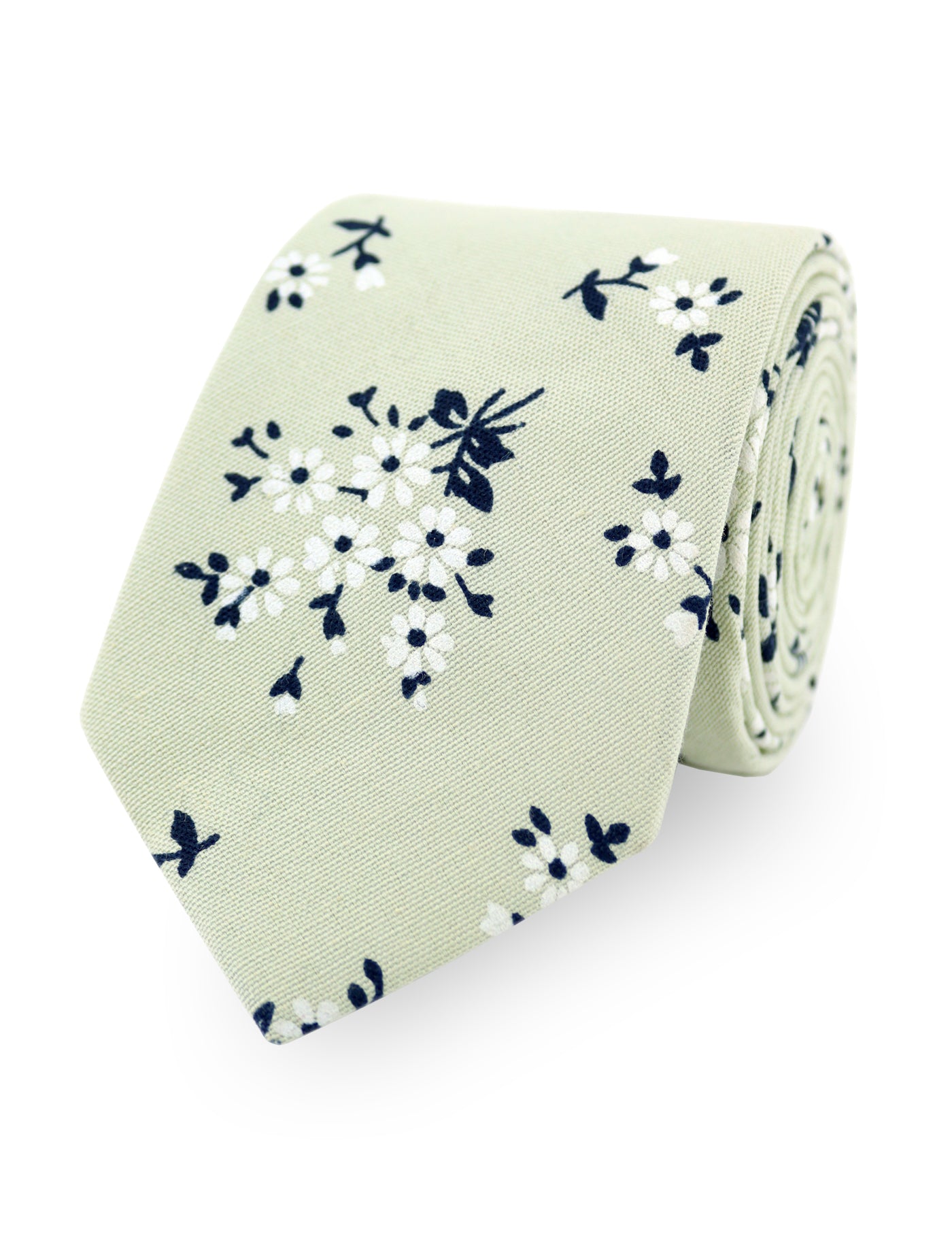 100% Cotton Floral Print Tie - Green & Navy