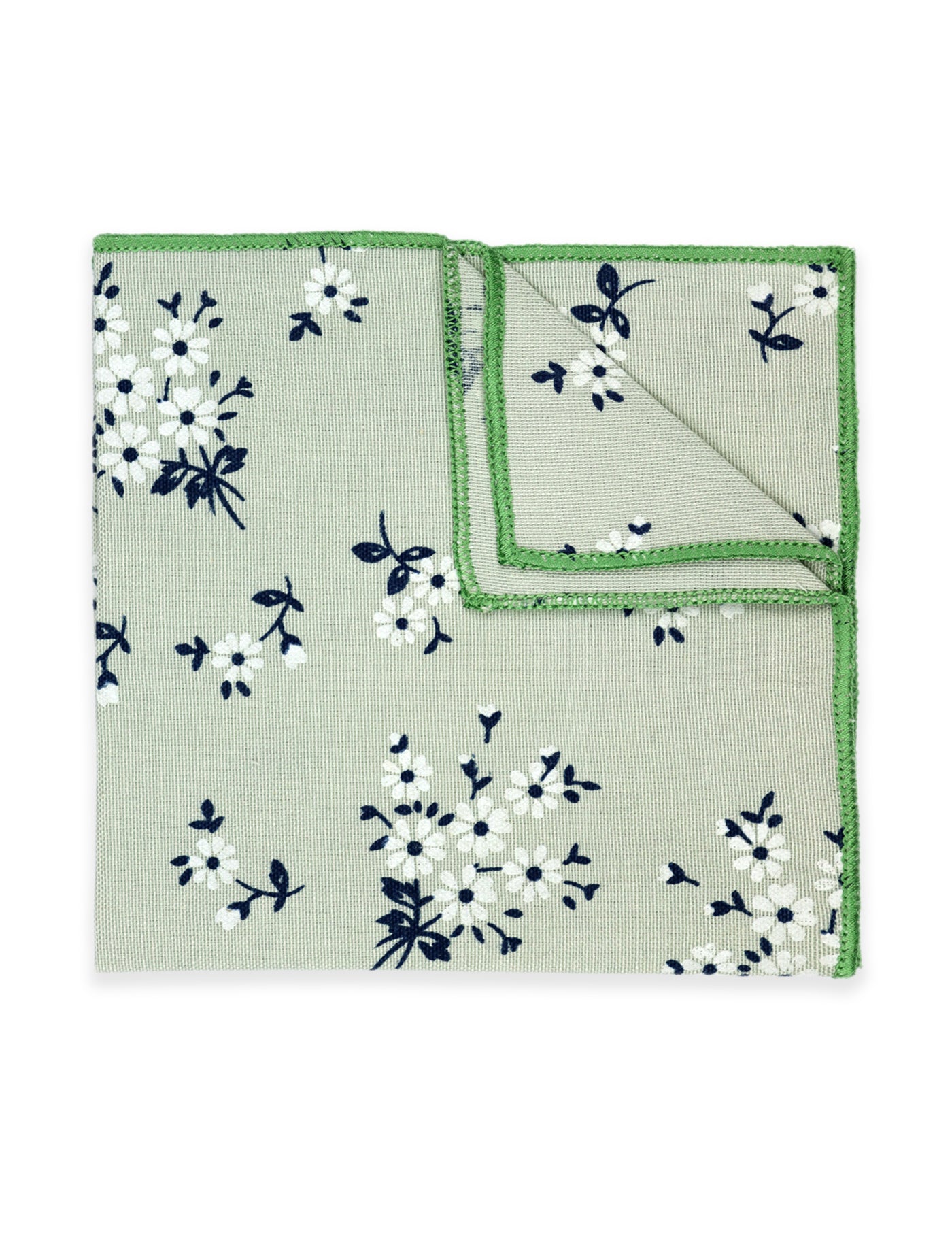 100% Cotton Floral Print Tie - Green & Navy