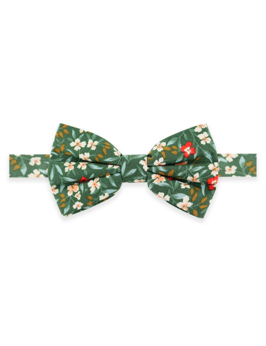 100% Cotton Floral Print Bow Tie - Green