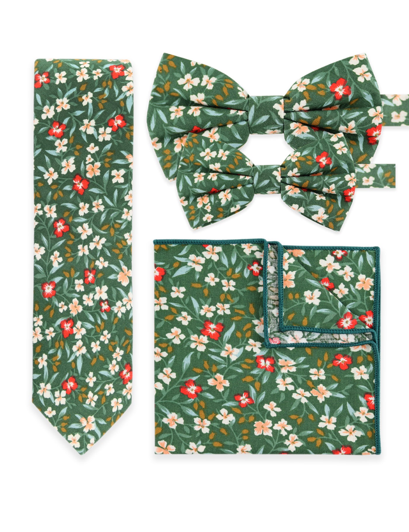 NEW - 100% Cotton Floral Print Tie - Green