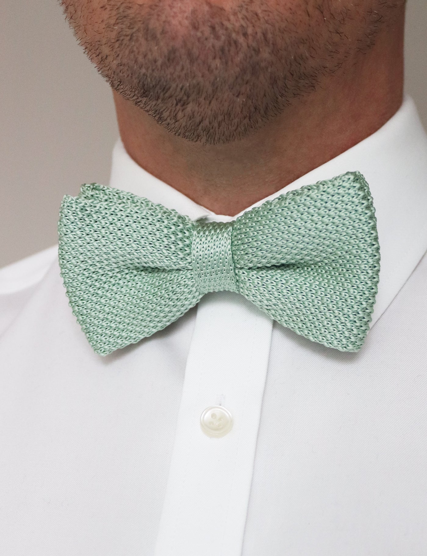 100% Polyester Knitted Bow Tie - Sage Green