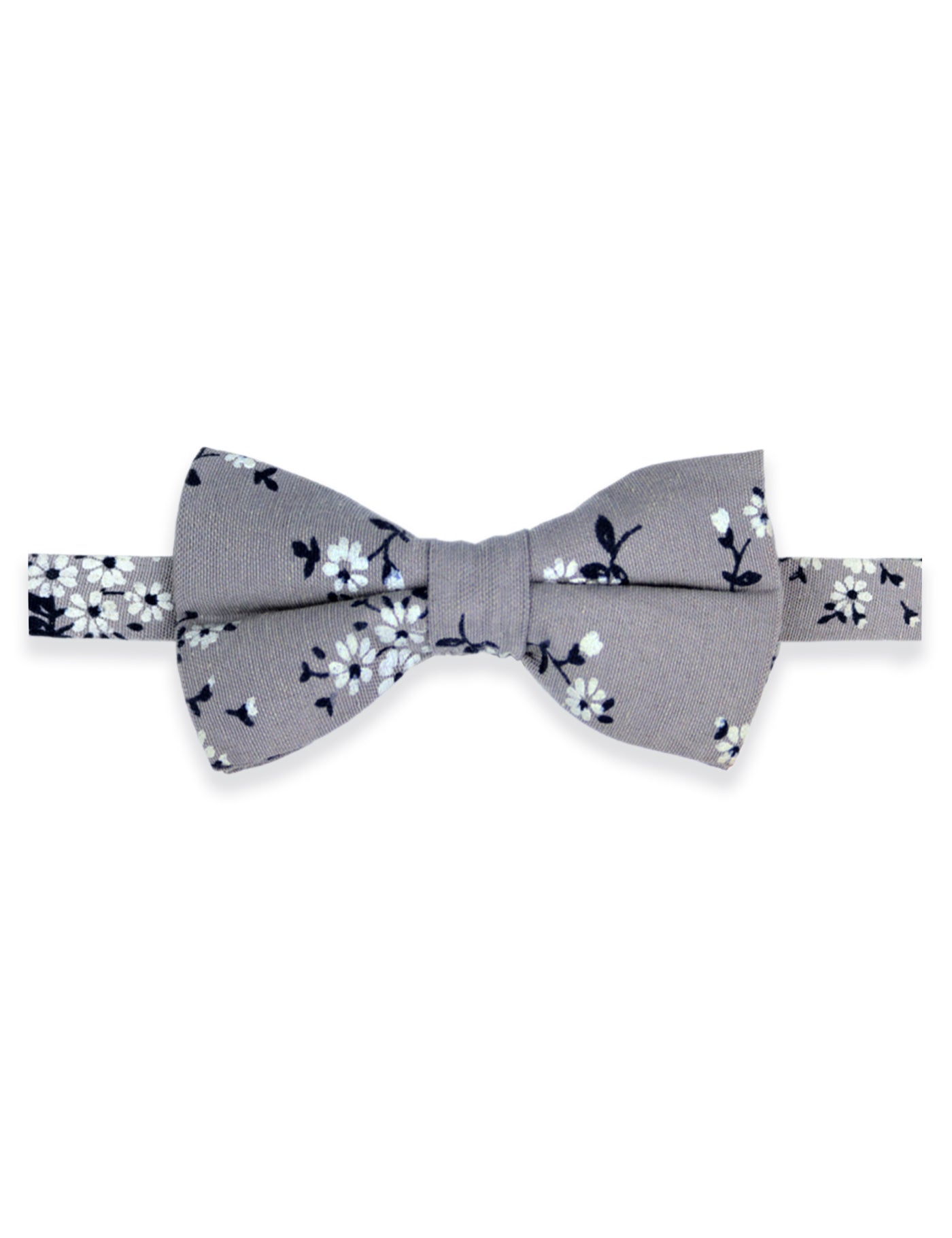 100% Cotton Floral Print Bow Tie - Grey & Navy