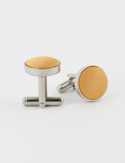 Woven Fabric Faced Cufflinks - Brown