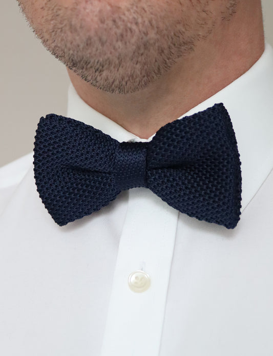 100% Polyester Knitted Bow Tie - Navy Blue