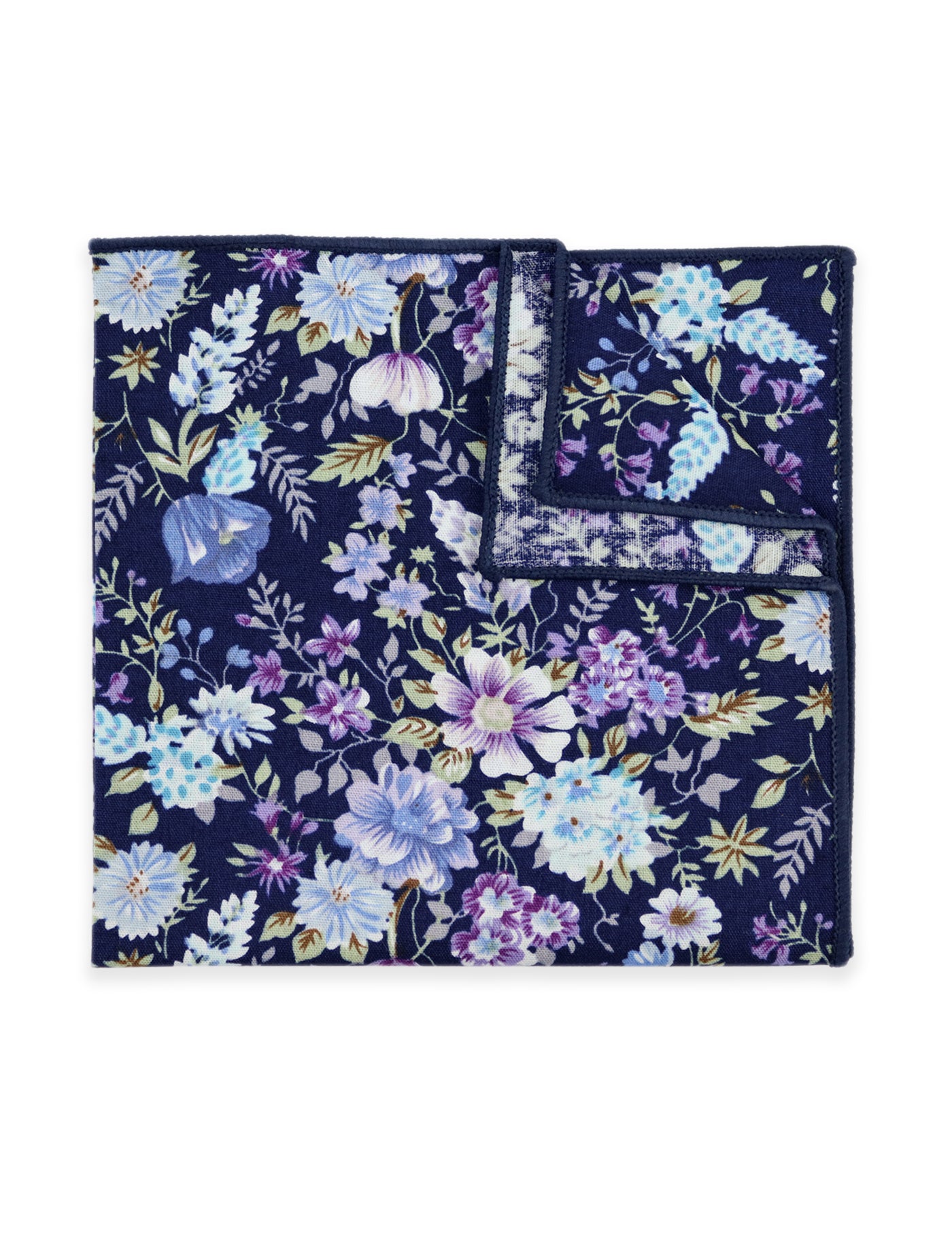 100% Cotton Floral Print Tie - Navy Blue & Purple