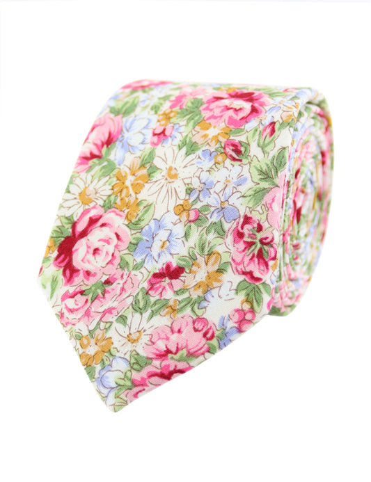 NEW - 100% Cotton Floral Print Tie - Pink