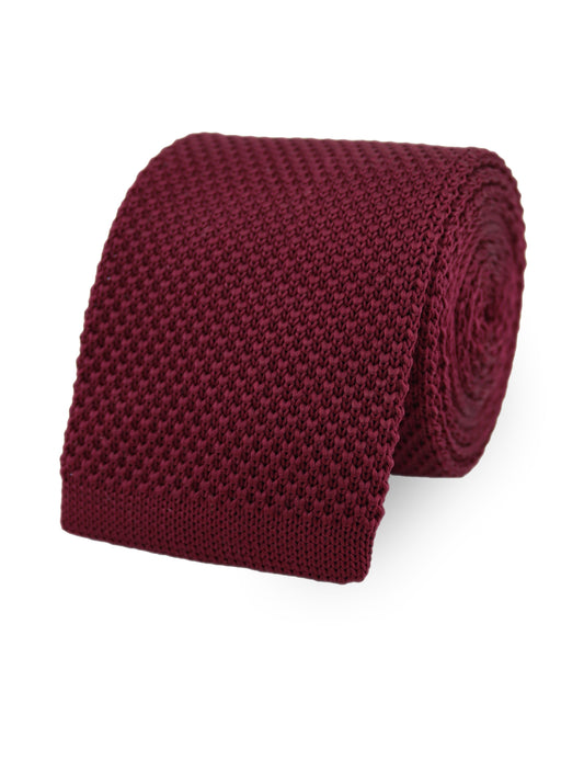 100% Polyester Square End Knitted Tie - Wine Red