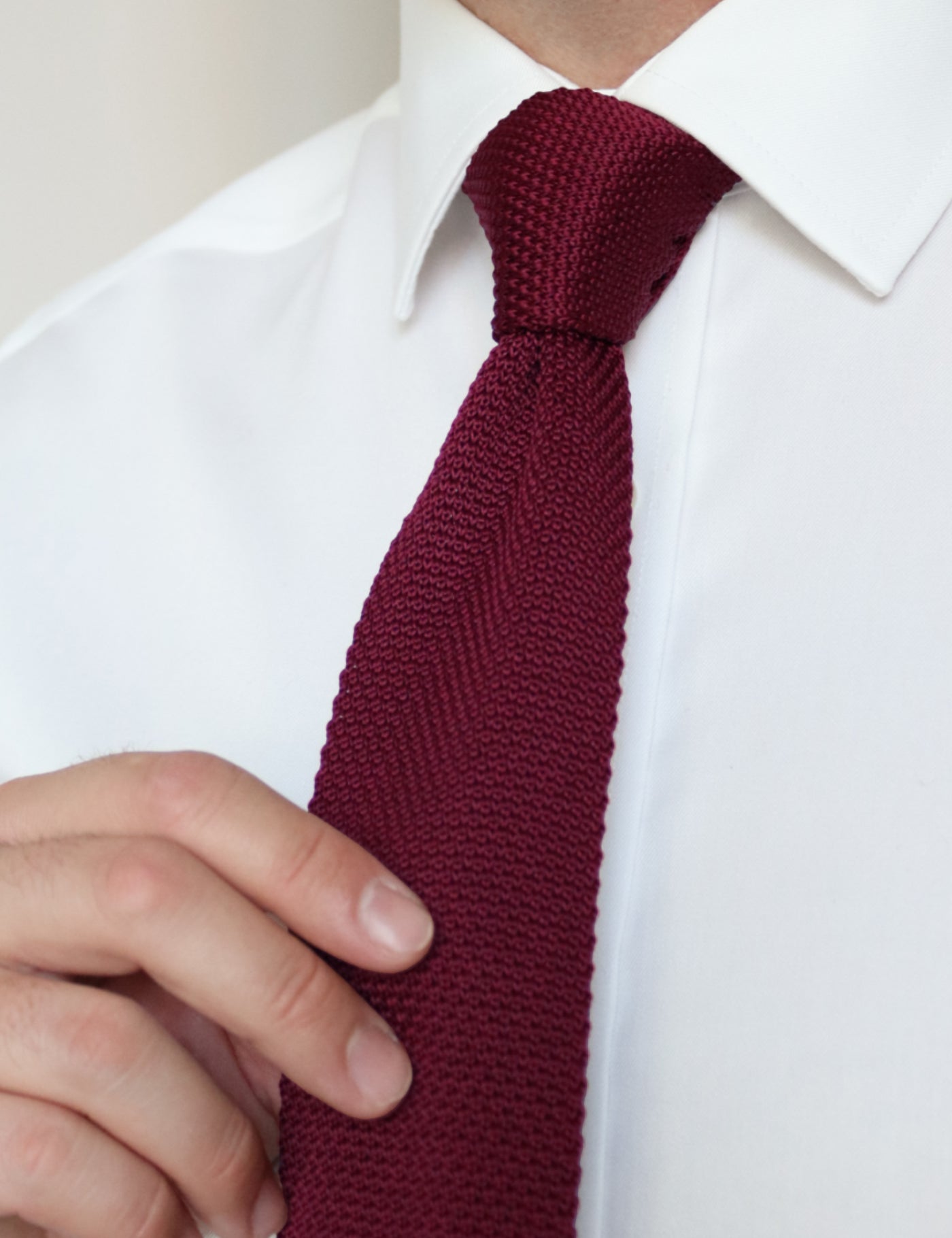 100% Polyester Square End Knitted Tie - Wine Red