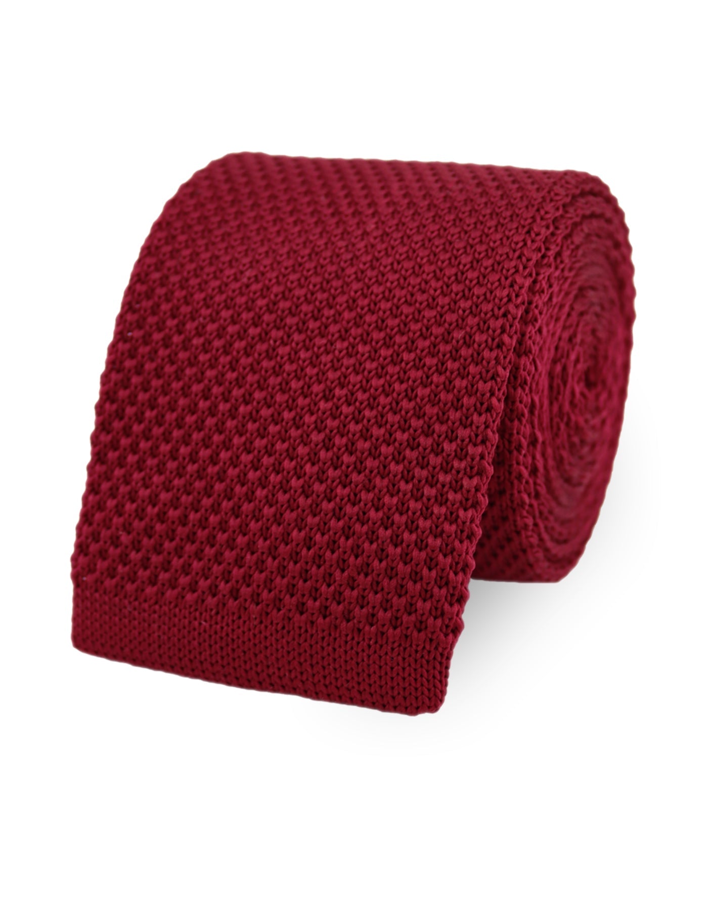 100% Polyester Square End Knitted Tie - Burgundy Red