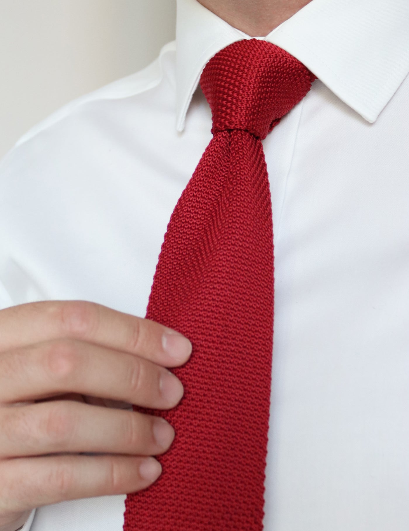 100% Polyester Square End Knitted Tie - Burgundy Red