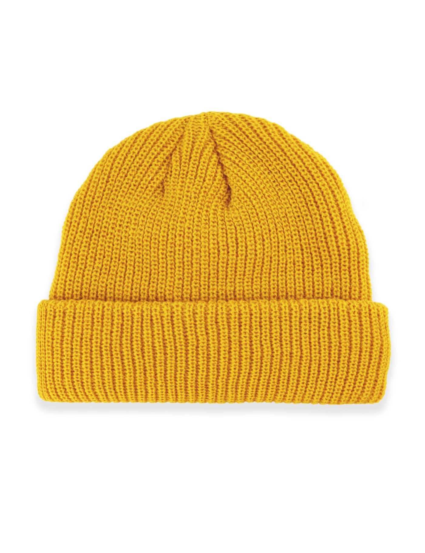 Ribbed Turn Up Fisherman Beanie - Mustard Yellow