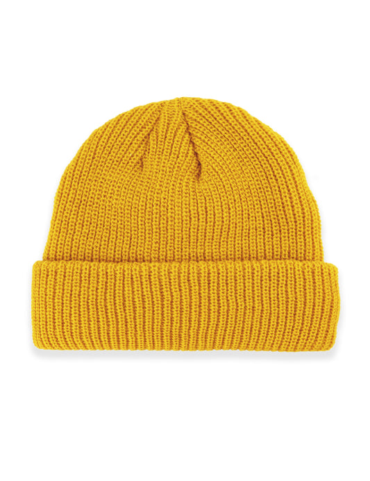 Ribbed Turn Up Fisherman Beanie - Mustard Yellow