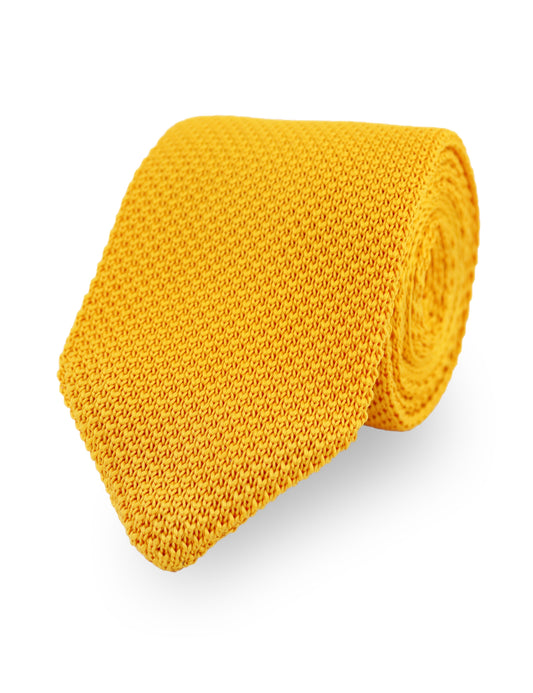 100% Polyester Diamond End Knitted Tie - Mustard Yellow