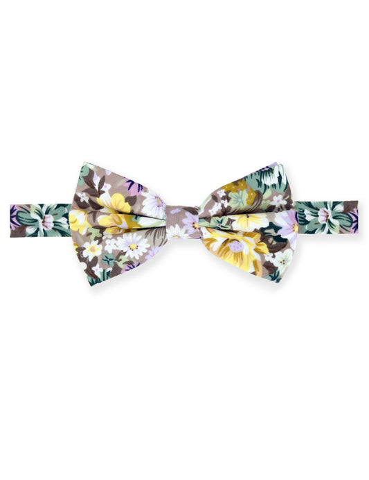 100% Cotton Floral Print Child Bow Tie - Brown & Yellow