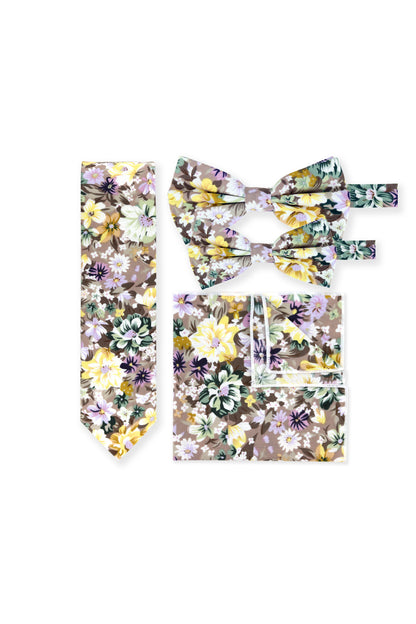 100% Cotton Floral Print Tie - Brown & Yellow