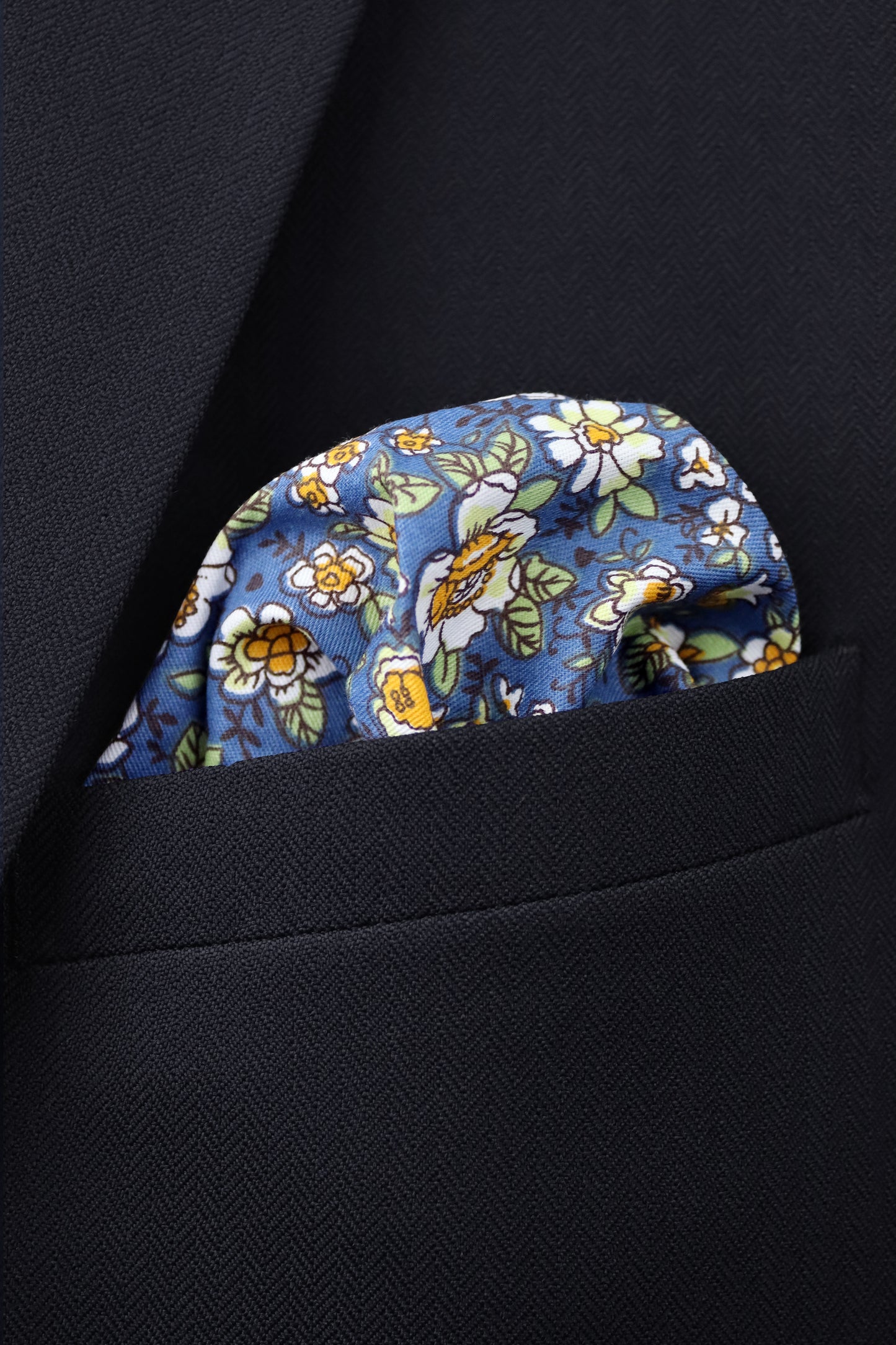 100% Cotton Floral Print Tie - Blue & Yellow