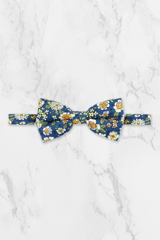 100% Cotton Floral Print Child Bow Tie - Blue & Yellow