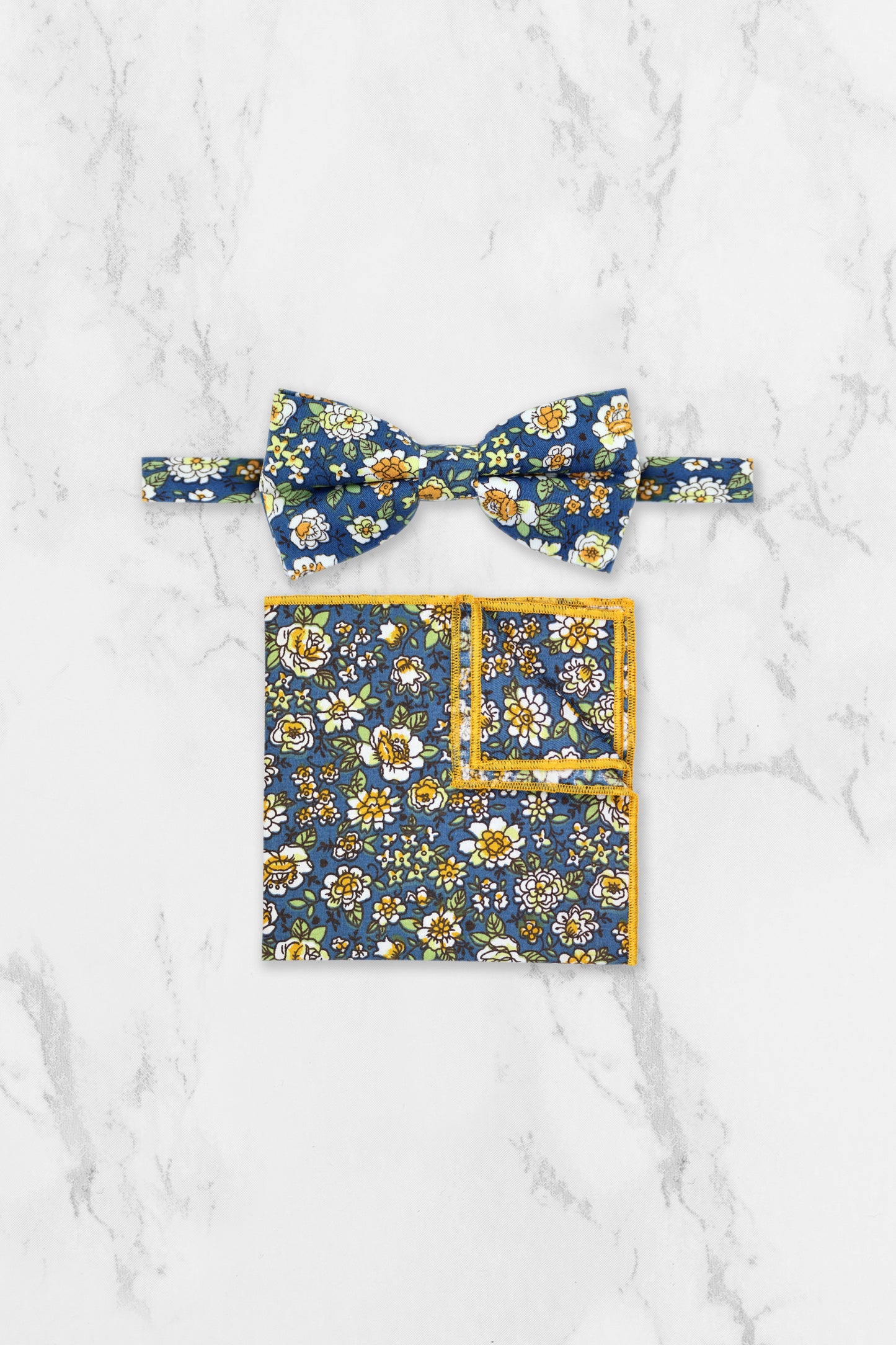 100% Cotton Floral Print Tie - Blue & Yellow