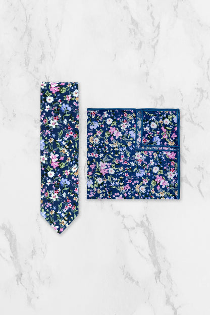 100% Cotton Floral Print Bow Tie - Blue & Pink