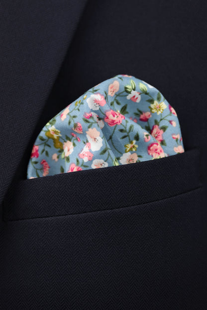 100% Cotton Floral Print Bow Tie - Blue & Pink