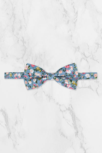 100% Cotton Floral Print Bow Tie - Blue & Pink