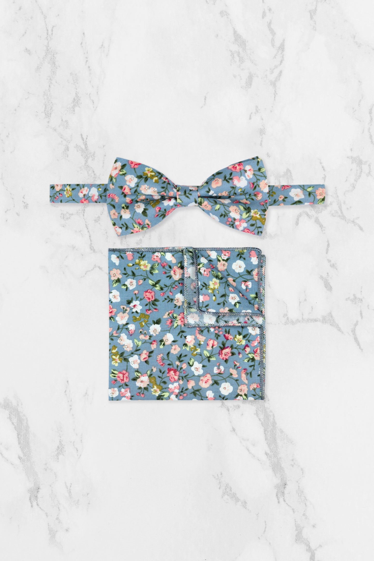 100% Cotton Floral Print Bow Tie - Blue & Pink