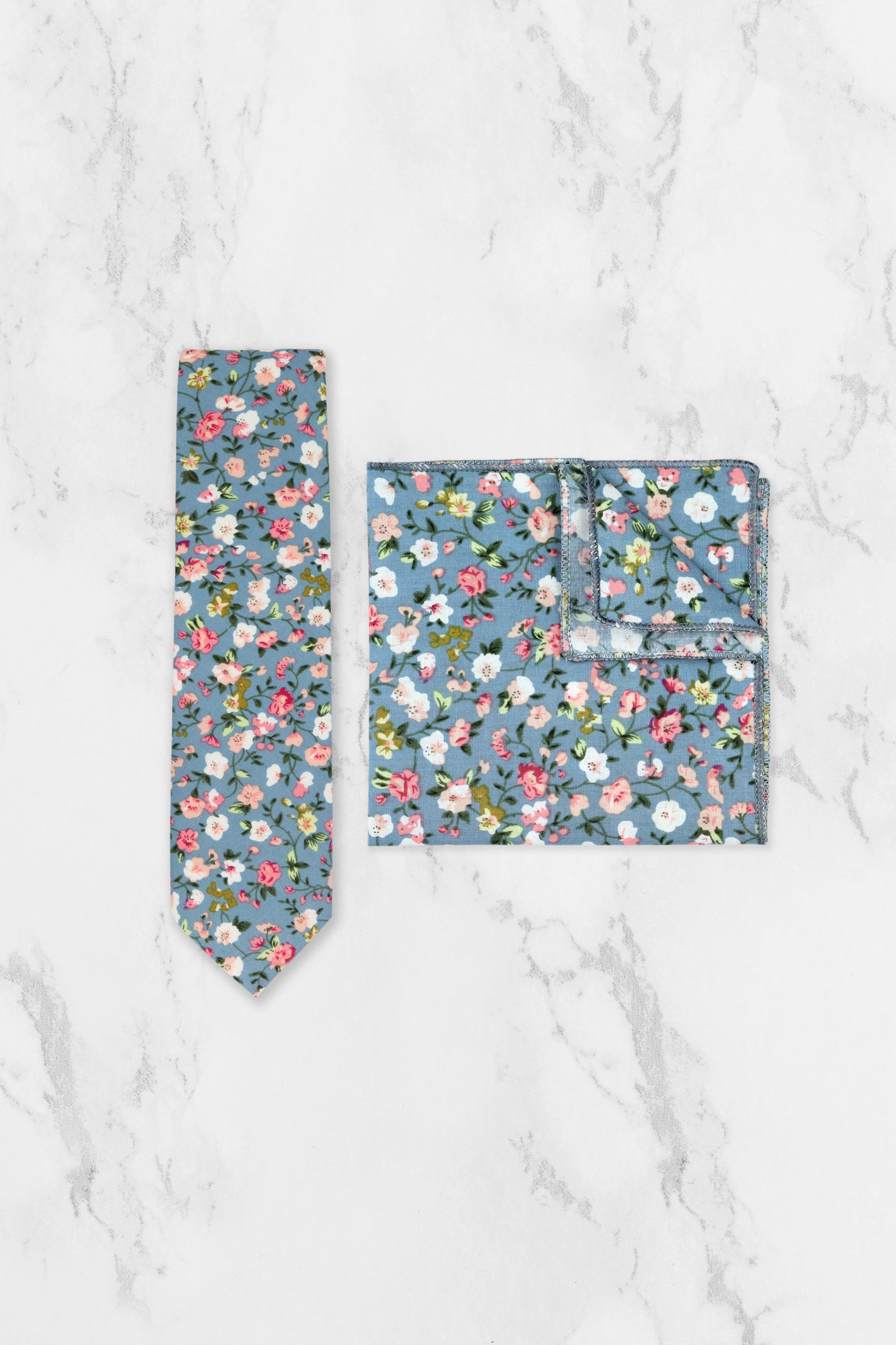 100% Cotton Floral Print Bow Tie - Blue & Pink