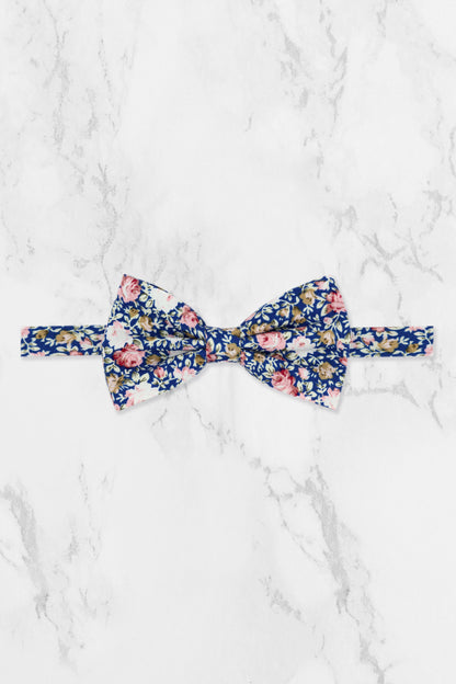 100% Cotton Floral Print Bow Tie - Blue & Pink