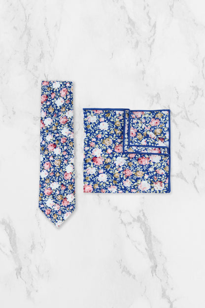 100% Cotton Floral Print Tie - Blue & Pink