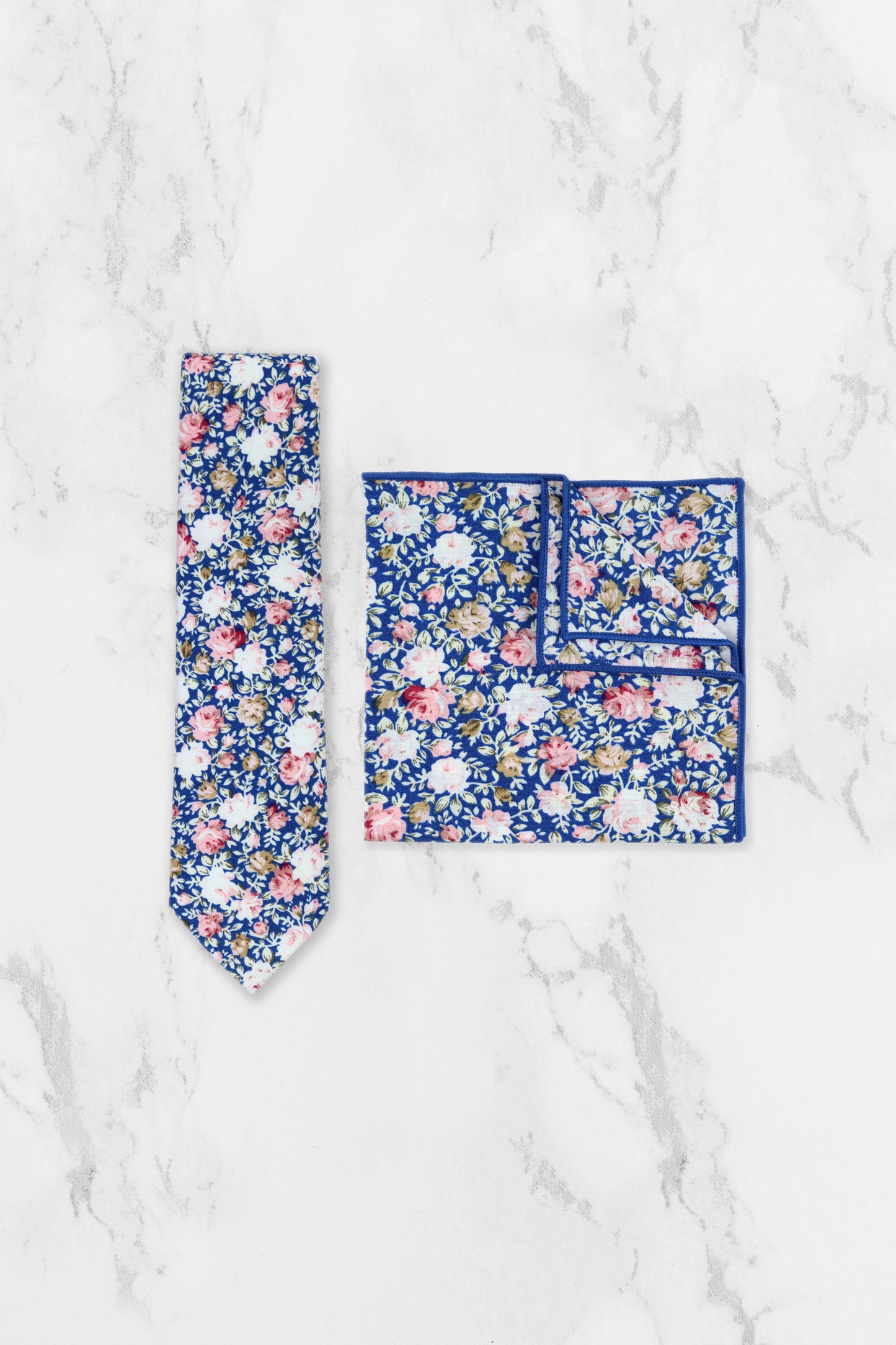 100% Cotton Floral Print Pocket Square - Blue & Pink