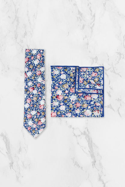 100% Cotton Floral Print Bow Tie - Blue & Pink