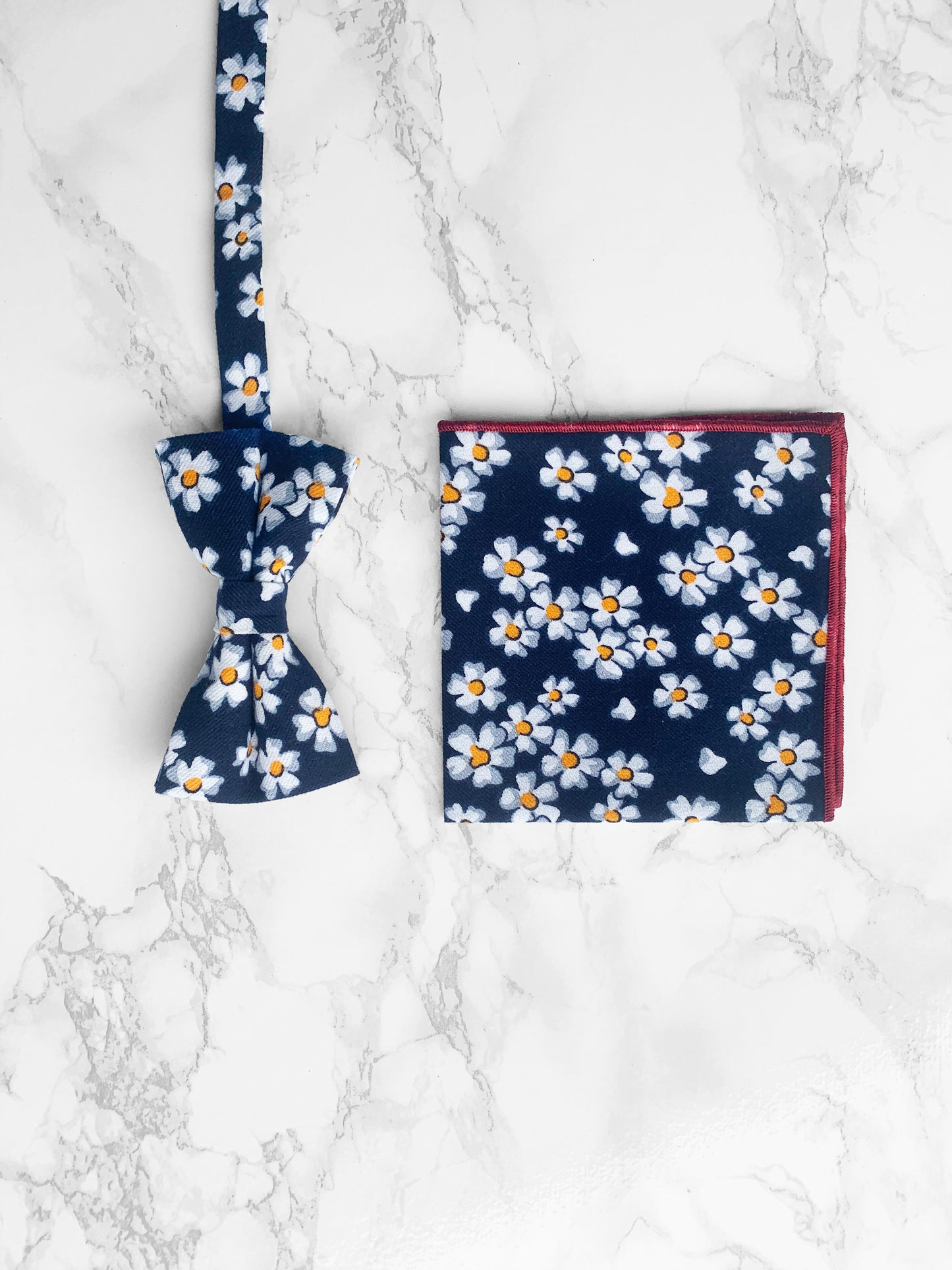 100% Cotton Floral Print Pocket Square - Navy Blue & White