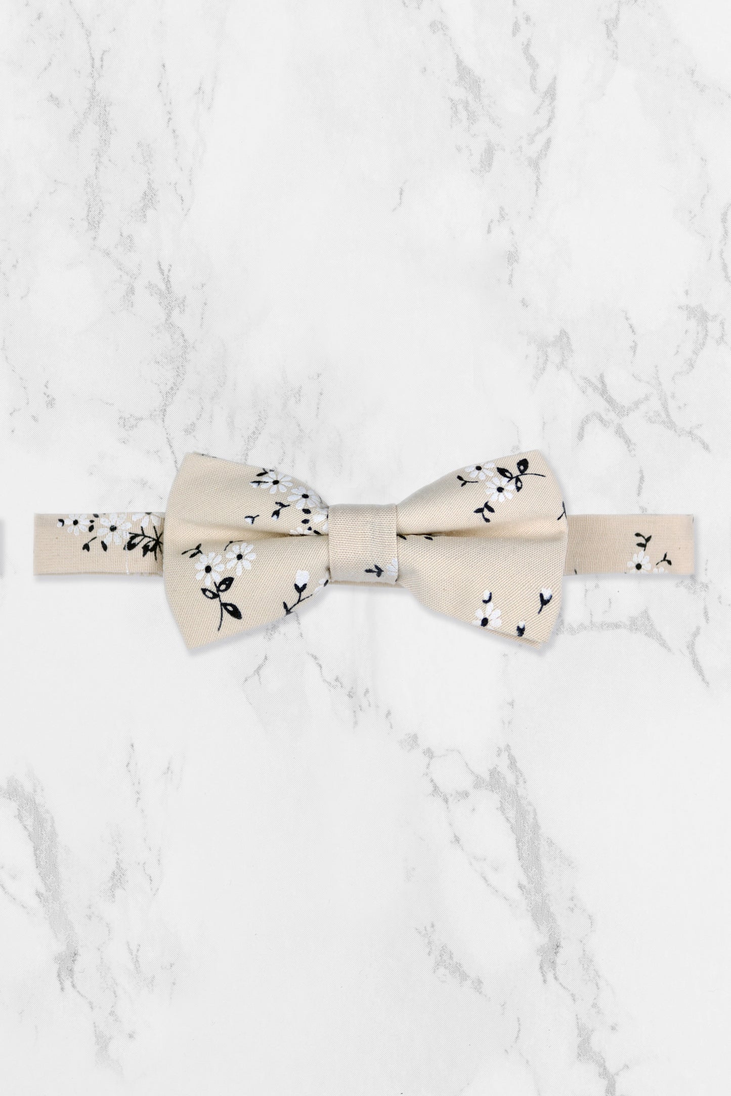 100% Cotton Floral Print Child Bow Tie - Cream & Navy