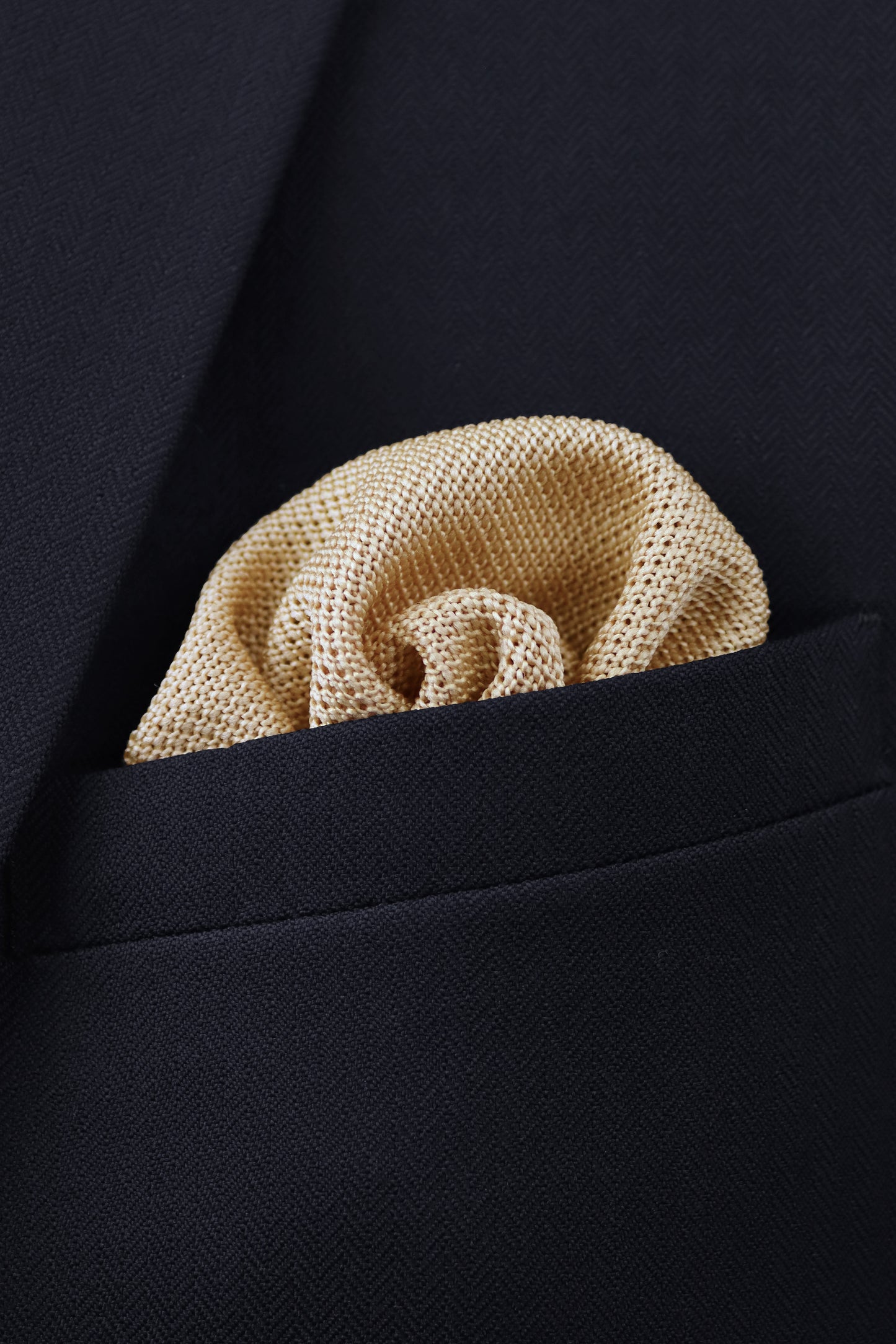 100% Polyester Knitted Pocket Square - Beige